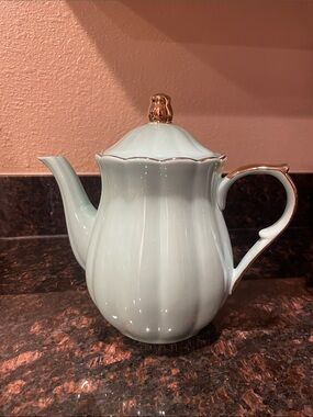 Grace Teaware  Light Teal Porcelain Teapot with Gold Trim